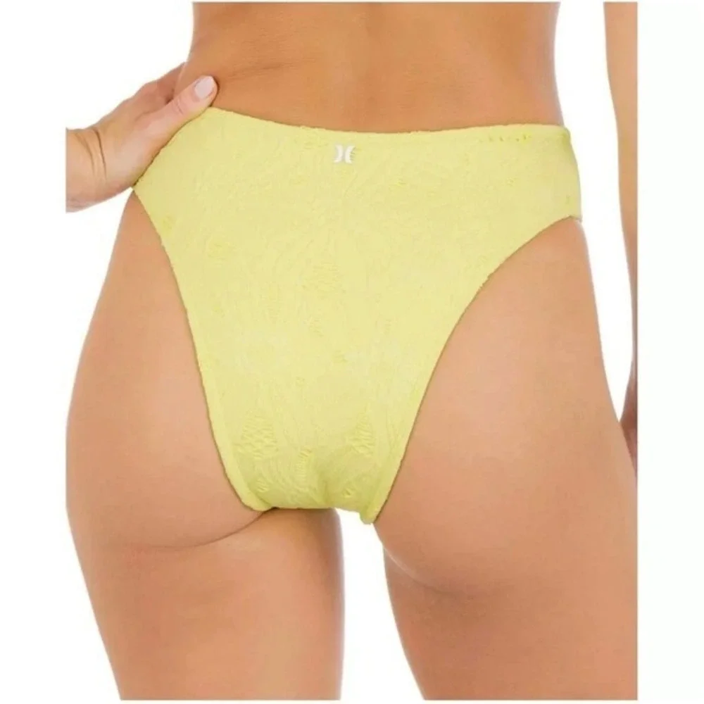 Hurley Aloha‎ De Mele Crochet Mid Rise Cheeky Bikini Bottom Electric Lime M NEW